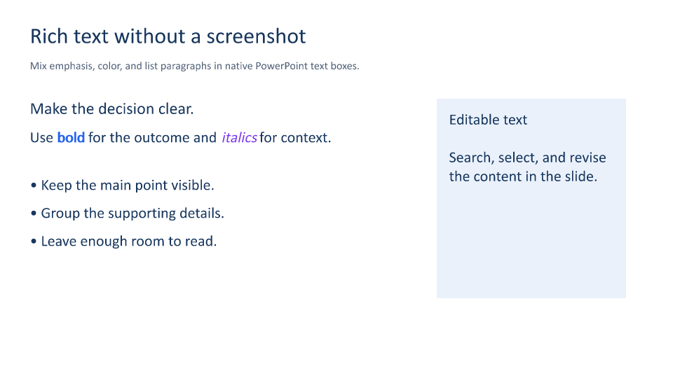 Rich text and bullet paragraphs example output