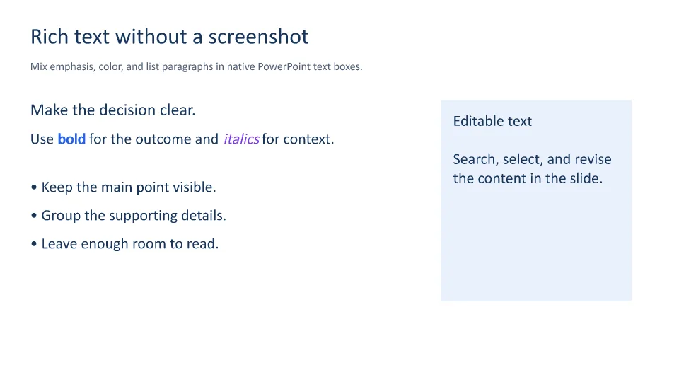 Rich text and bullet paragraphs example output