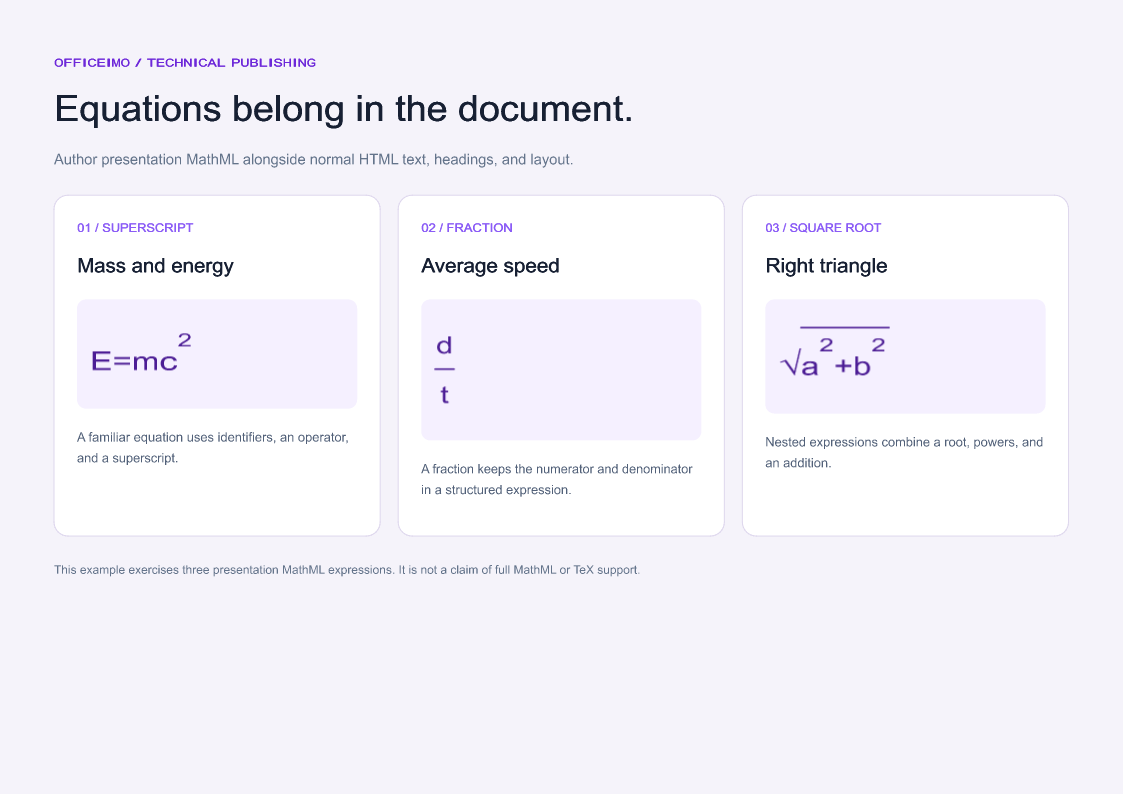 Mathematics in technical documents rendered by OfficeIMO