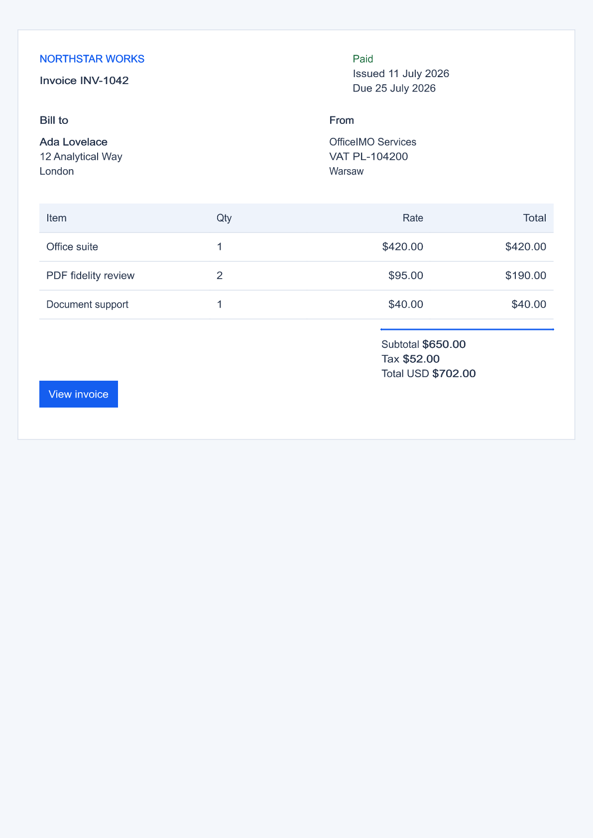 HTML invoice to PDF and images