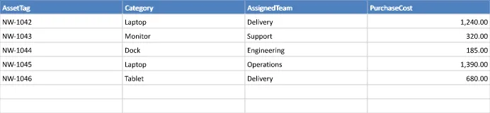 Generated Excel example: Export application records to Excel