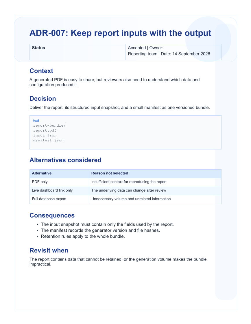 Generated Markdown example: An architecture decision record