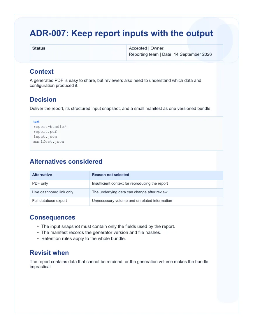 Generated Markdown example: An architecture decision record