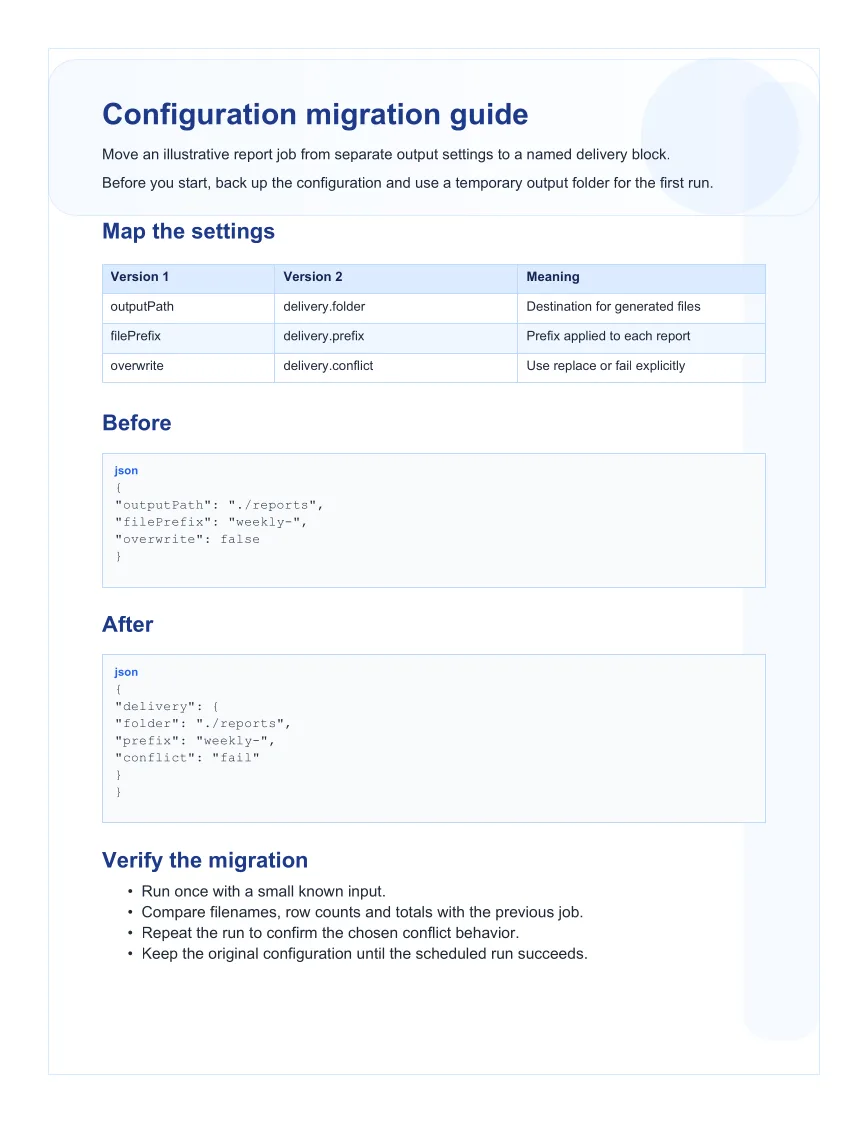 Generated Markdown example: Configuration migration guide