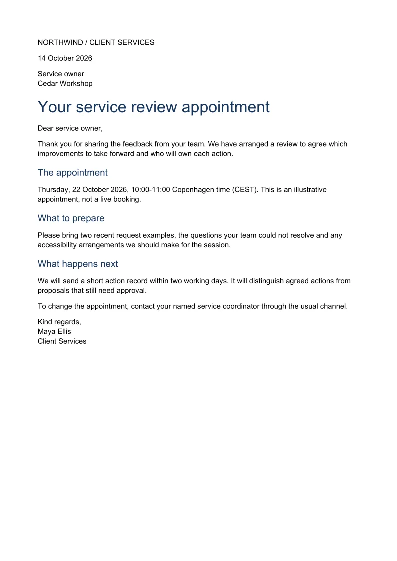 Generated OpenDocument example: Client appointment letter