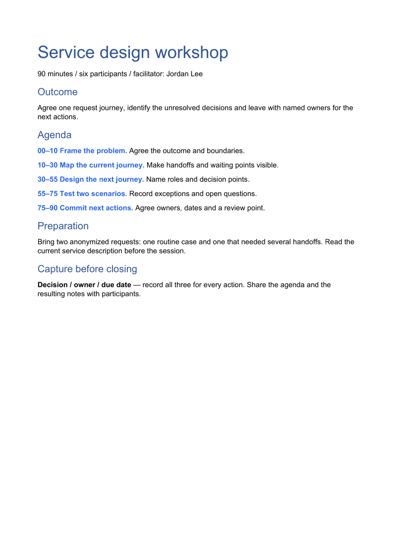 Generated OpenDocument example: Workshop agenda in ODT and flat XML