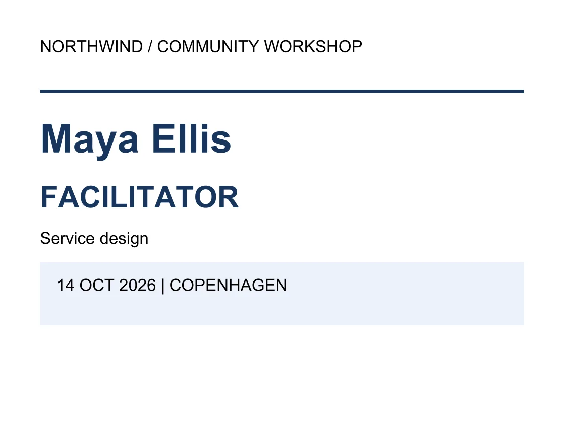 Generated PDF example: Small-format workshop badges