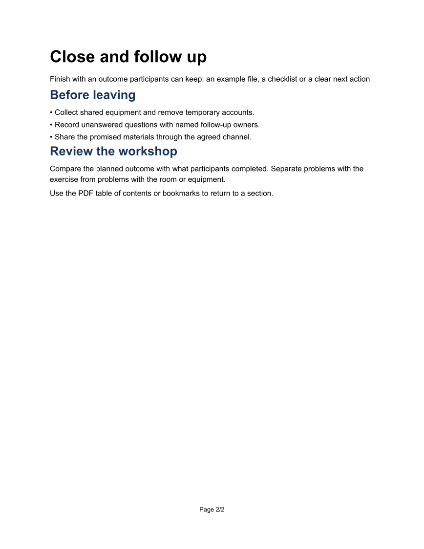 Handbook with a linked contents page: Page 2