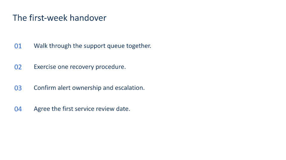 A service handover briefing deck: Slide 3