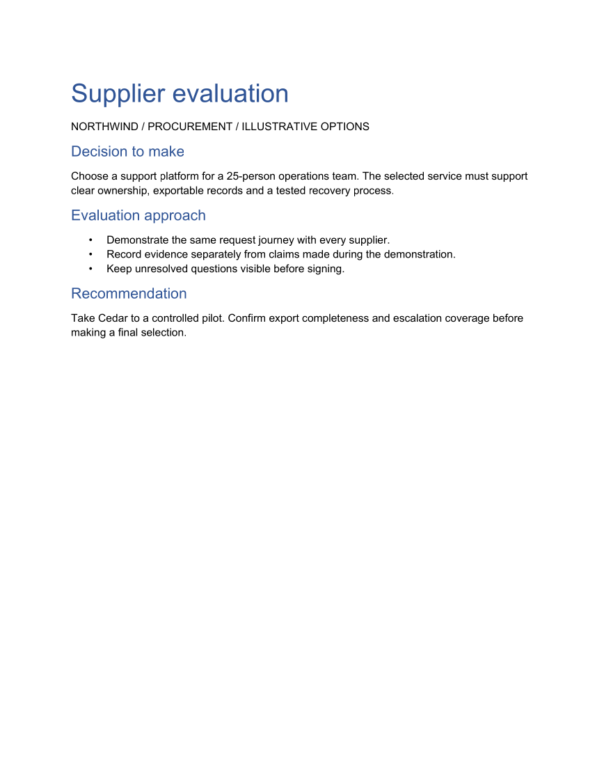 Generated Word example: Portrait report with a landscape matrix