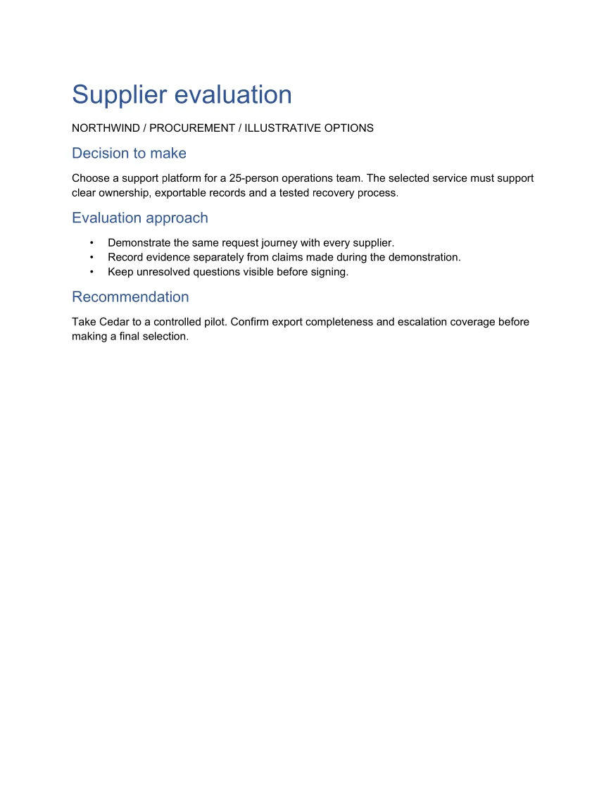 Generated Word example: Portrait report with a landscape matrix